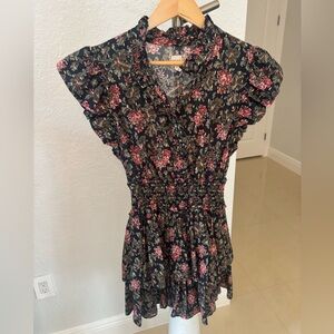 Rebecca Taylor Black and Pink Floral Blouse